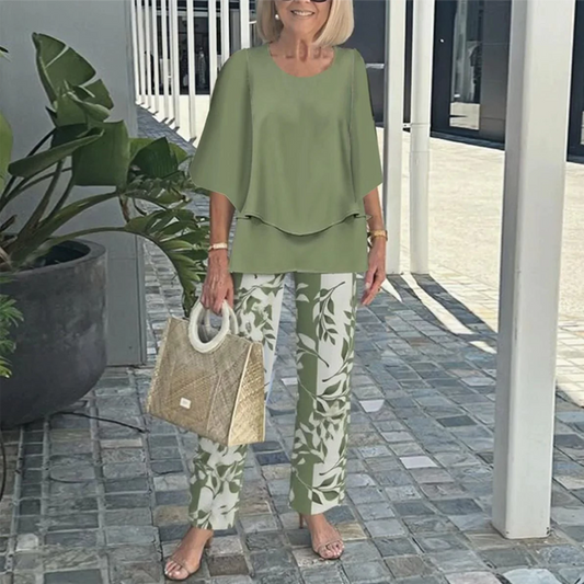 🔥HOT SALE - 50% RABATT💃Damen-Print-Hose mit Rundhals-Top-Set