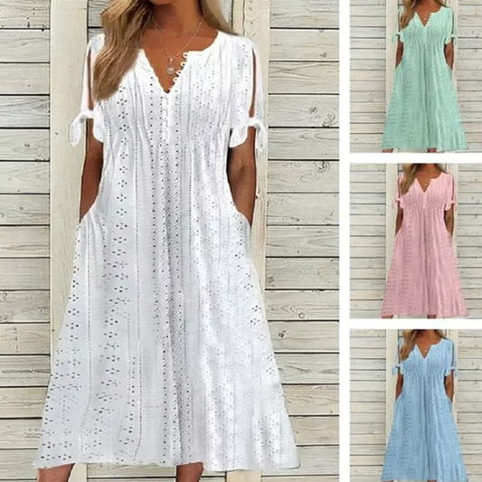 🌸💐Elegantes Kleid mit V-Ausschnitt und Hohlkehle für Frauen