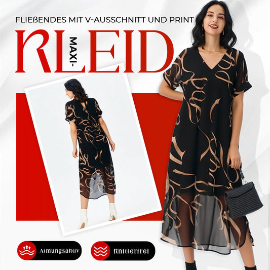 Fließendes Maxikleid mit V-Ausschnitt und Print
