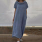 Damen-Freizeitkleid aus Baumwolle und Leinen mit Wasserfallausschnitt
