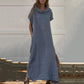 Damen-Freizeitkleid aus Baumwolle und Leinen mit Wasserfallausschnitt