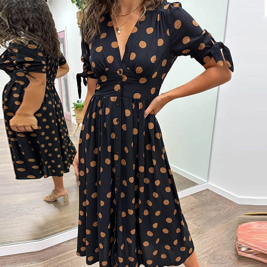 💃 Kleid mit tiefem V-Ausschnitt und Tupfen