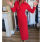 50% RABATT!! 🌹Sexy rotes langärmliges Reverskleid für Damen