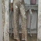 Schlanke Stretch-Schlaghose mit hoher Taille, Pailletten für Damen