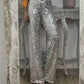 Schlanke Stretch-Schlaghose mit hoher Taille, Pailletten für Damen