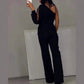 Damen-One-Shoulder-Jumpsuits aus glitzerndem Mesh mit ausgestelltem Oberteil