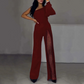 Damen-One-Shoulder-Jumpsuits aus glitzerndem Mesh mit ausgestelltem Oberteil