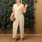 Bis zu 50 % Rabatt!🌟Einfarbiger, lässiger Jumpsuit mit V-Ausschnitt und Bindeband für Damen