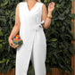 Bis zu 50 % Rabatt!🌟Einfarbiger, lässiger Jumpsuit mit V-Ausschnitt und Bindeband für Damen