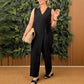 Bis zu 50 % Rabatt!🌟Einfarbiger, lässiger Jumpsuit mit V-Ausschnitt und Bindeband für Damen