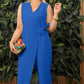 Bis zu 50 % Rabatt!🌟Einfarbiger, lässiger Jumpsuit mit V-Ausschnitt und Bindeband für Damen