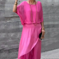 💗2-teiliges Set aus Chiffon mit lockerem Oberteil und weiten Schlitzhosen
