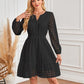 Langarmkleid mit V-Ausschnitt und Lochmuster für Damen