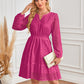 Langarmkleid mit V-Ausschnitt und Lochmuster für Damen