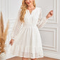Langarmkleid mit V-Ausschnitt und Lochmuster für Damen