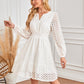Langarmkleid mit V-Ausschnitt und Lochmuster für Damen