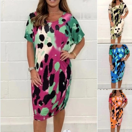 ⏳Begrenzte Zeit 50% Rabatt💥Lockeres, lässiges Kleid mit Leopardenmuster und Rundhalsausschnitt