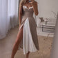 ✨50% Rabatt✨👗Langes, plissiertes, ärmelloses Kleid mit Farbblock für Frauen