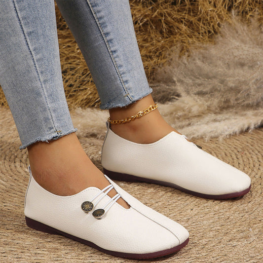 ✨ Frauen neue weiche synthetische Leder flache Schuhe