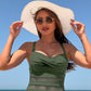 Einteiliger Damen-Badeanzug mit Mesh-Details
