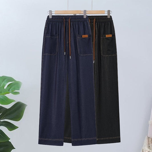 High-Waist-Hose mit Kordelzug und geradem Bein