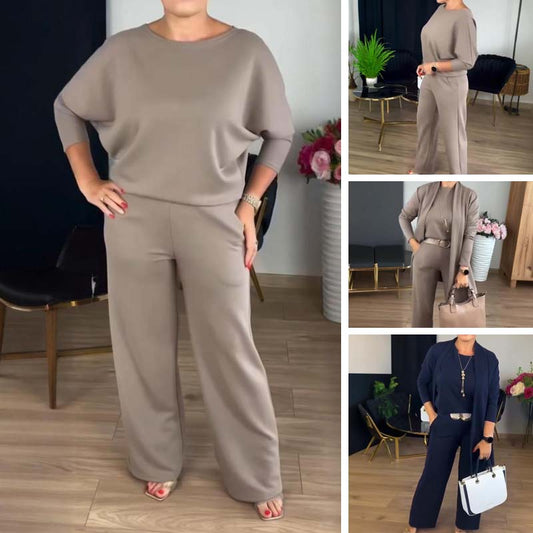 👗 45 % RABATT! ✨Elegantes 3-teiliges Set: Langer Cardigan, Oberteil und Hose