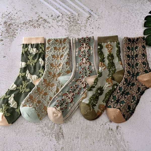 5 Paar Damen Socken aus Baumwolle mit Blumenmuster（50% RABATT）-3